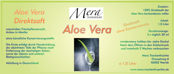 1 Liter Aloe Vera-Saft (Glasflasche), 100% Direktsaft